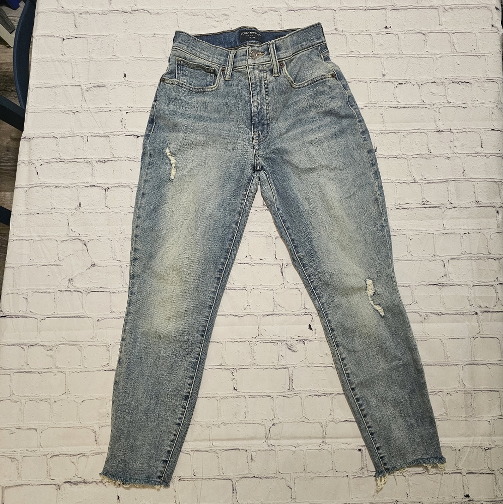 Lucky Brand Blue Cropped Ankle Jeans with Distressed Look